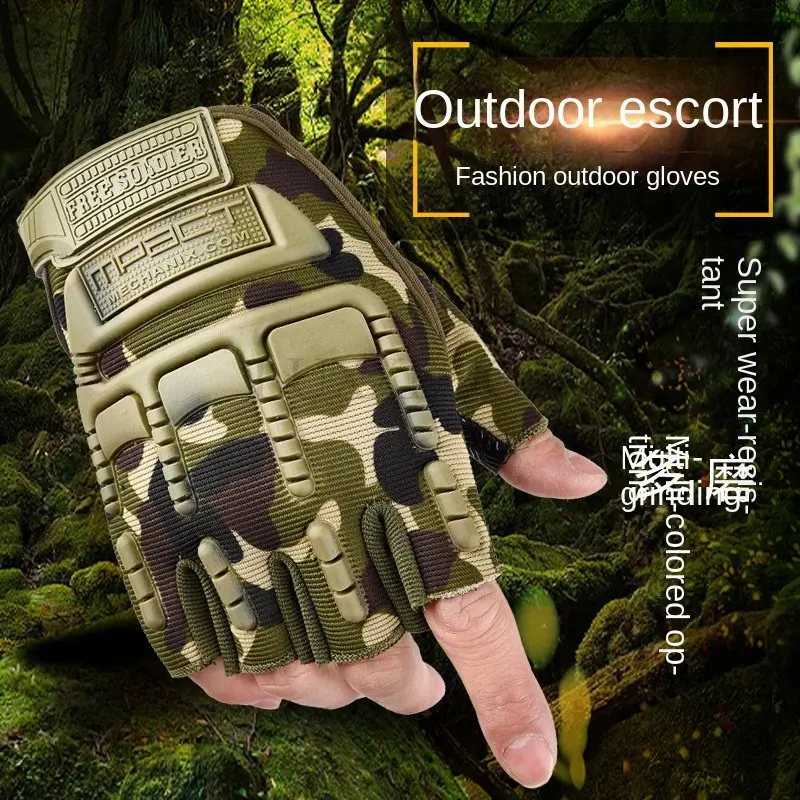 Free Soldier Half-finger Gloves Men\'s Sports Special Forces Fitness Outdoor Climbing Non-slip Riding Tactical Breathable Fingerl