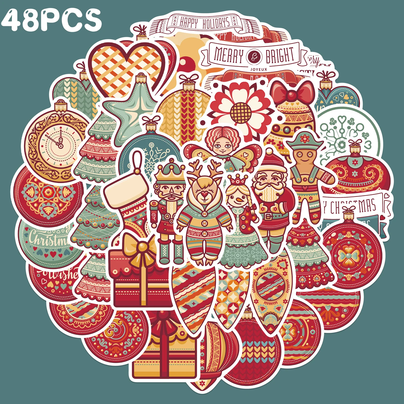 48PCS Cute Cartoon Christmas Stickers Skateboard Cars Guitar Helmet luggage Laptop Graffiti Stickers Kids Christmas Gifts