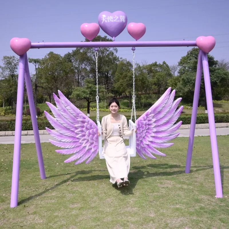 인터넷 유명인 사랑의 구름 무지개 더블 스윙 시트 조각상 야외용