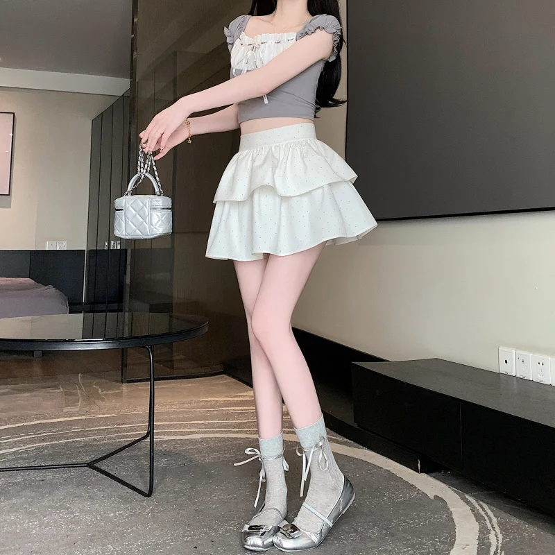 Dance Skirt for Women High Waist White Halfskirt Sweet Mini Skirt Women Kawaii A Line Short Skirts Woman 2025 Summer