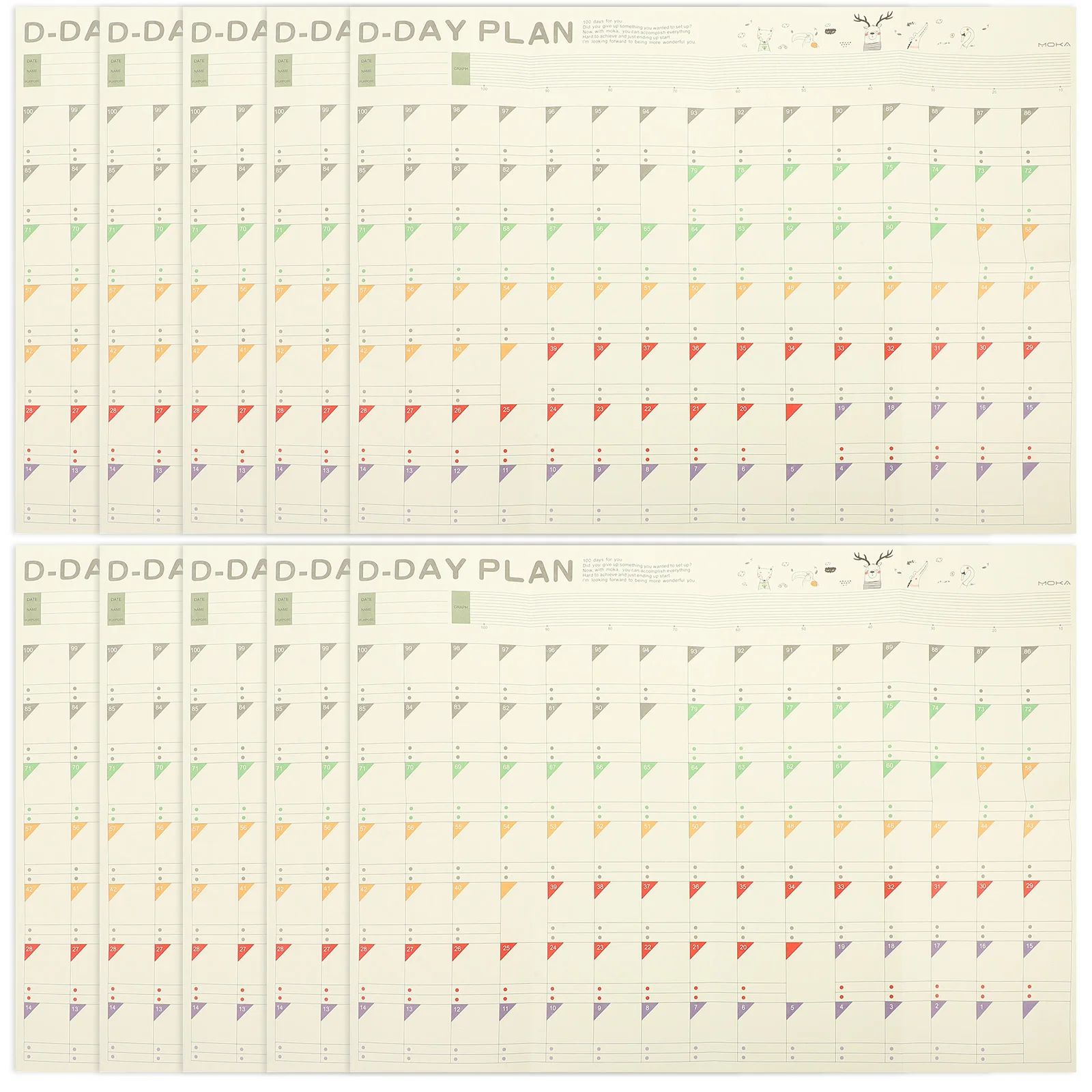 

10 Sheets Countdown Daily Planners Simple Fresh Style Multifunctional Sheets for Life Work Students Time Management