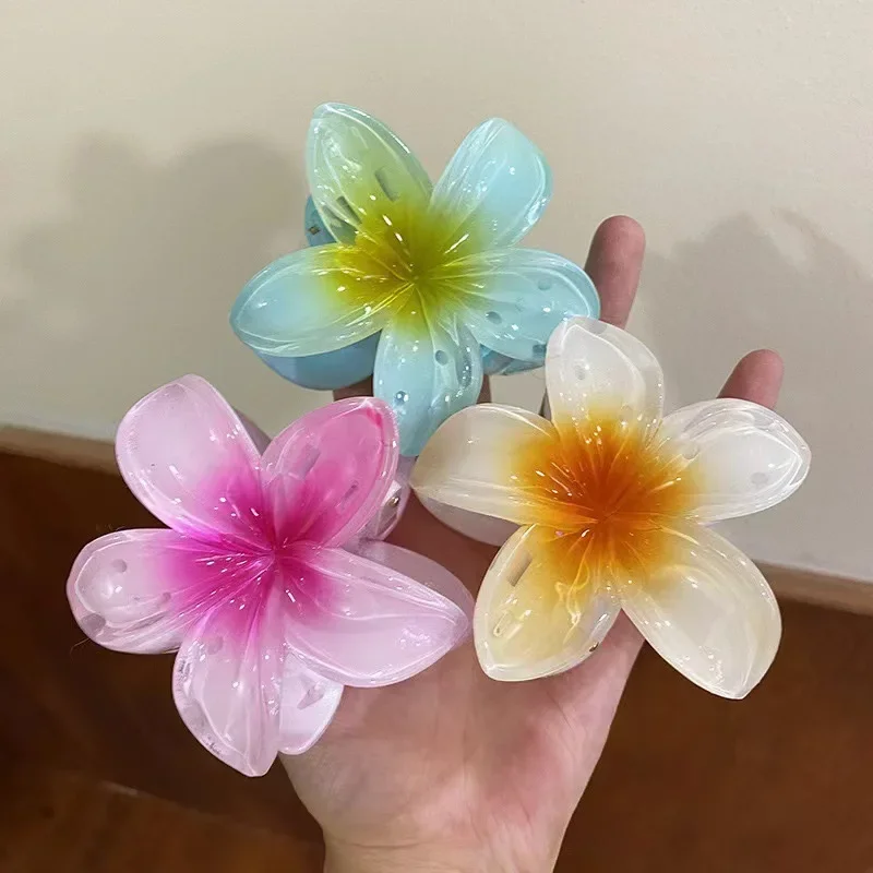 Six colors Gradient Flower Hair Accessories Set Beach Style Hairpins Flower Claw Clips Summer Flower Hairpins Hawaiian Style