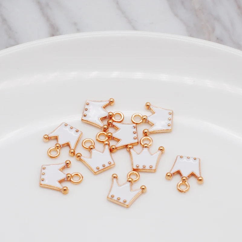 30pcs/pack 11*12mm Gold Color Tone Crown Shape Charm Pendants Alloy Metal Enamel Charms for DIY Jewelry Making