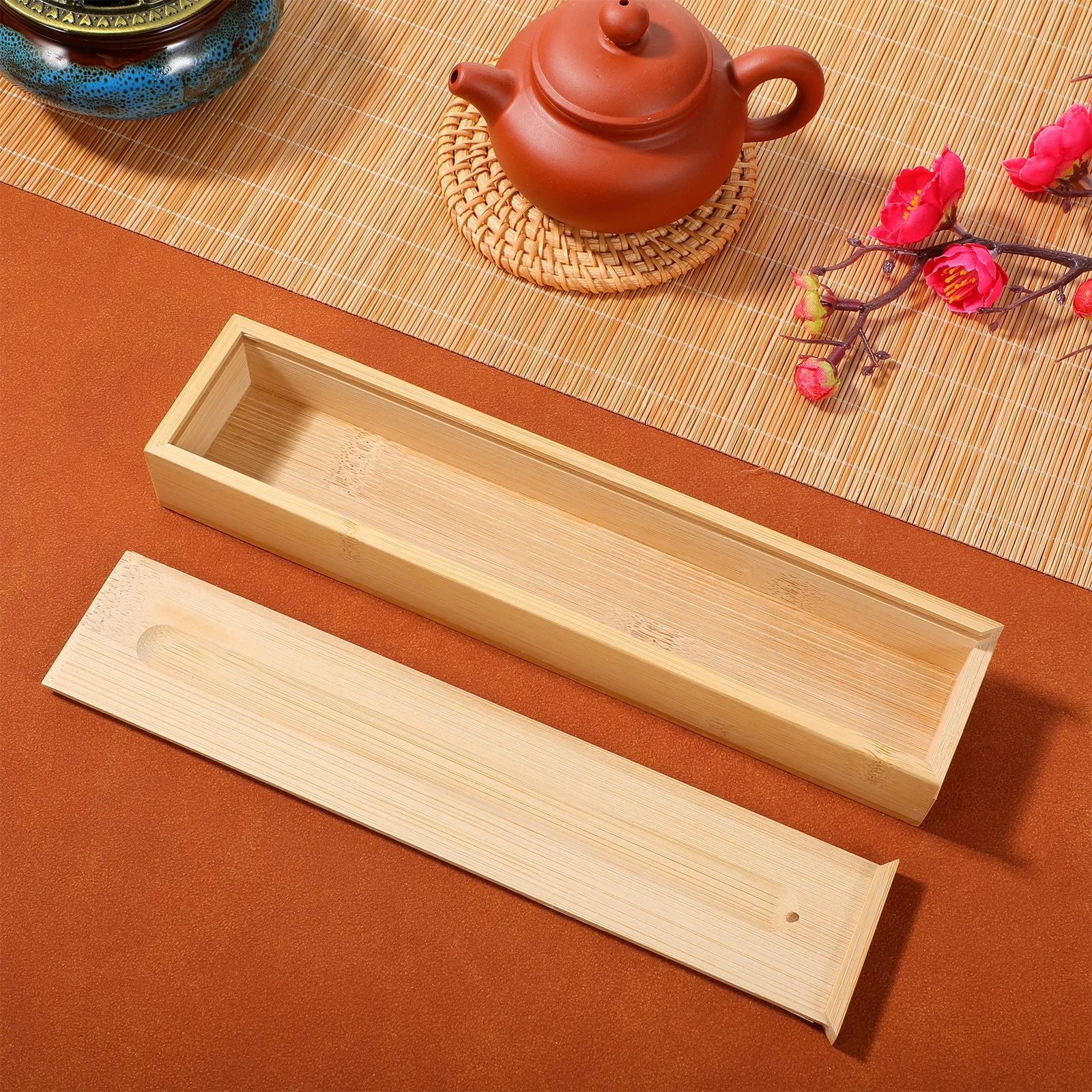 

1pc Bamboo Case Simple Incense Stick Holder Storage Box For Home Yoga Use Incense Container Portable Aroma Relaxation