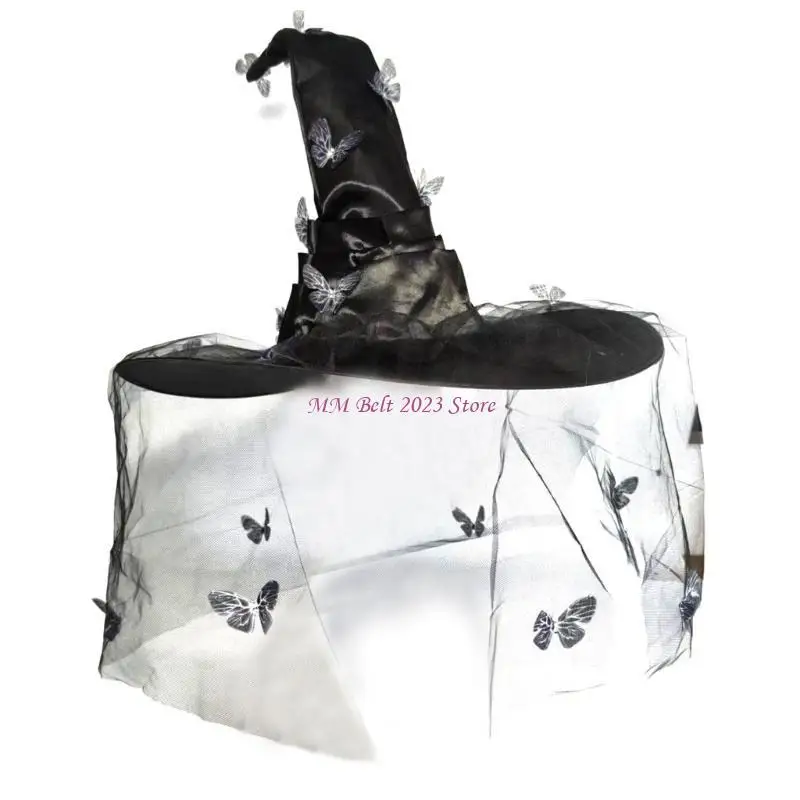 

49ME Женская шляпа ведьмы на Хэллоуин, складная остроконечная шляпа с широкой каймой, шляпа ведьмы для взрослых