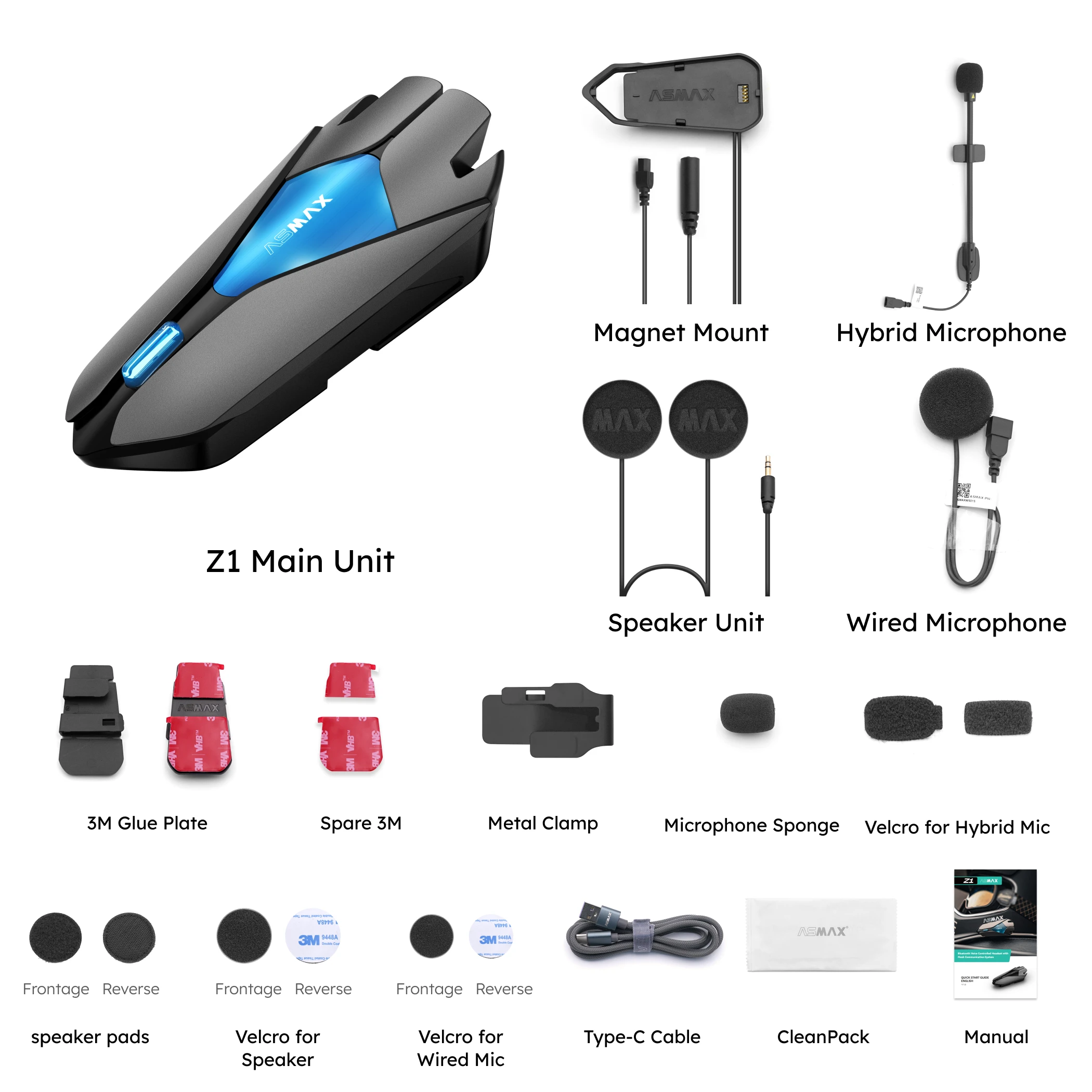 ASMAX Z1 Motorcycle Bluetooth Intercom, IP67 Waterproof Helmet