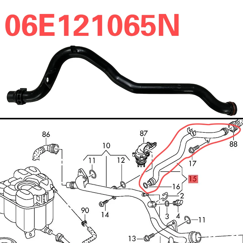 06E121065N for Audi A4 B8 A6 C6 C7 Q5 Q7 VW Touareg Coolant water pipe engine water pipe rubber wood pipe 06E 121 065N