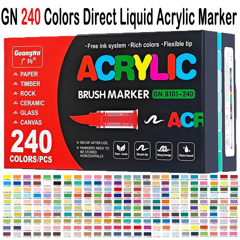 240/168 Colors Direct-liquid Acrylic Marker Paint Brush Marker Pens for Rock Painting Ceramic Glass Art Supplies Stationery