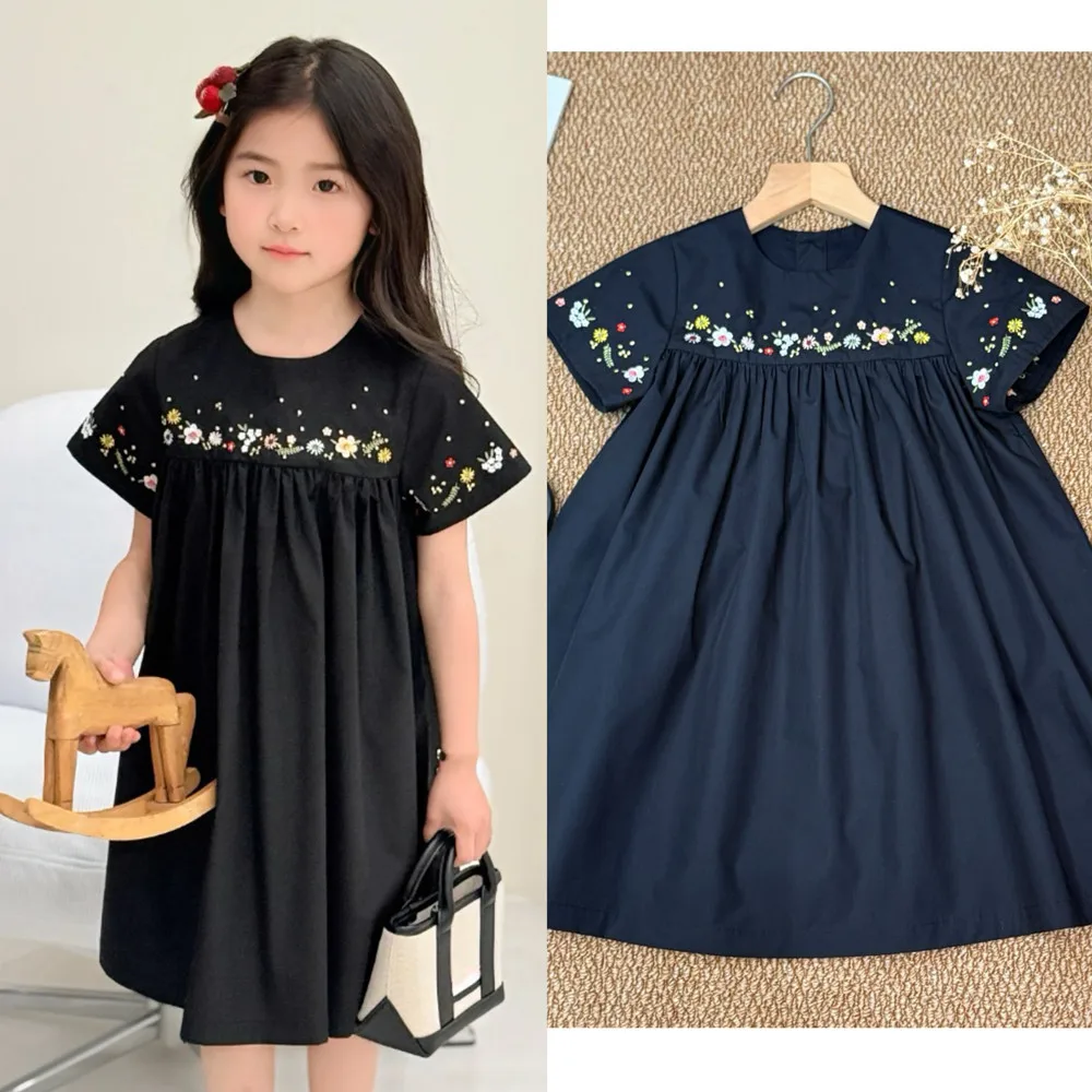 

spring summer baby girl clothes kids dress Black floral dress girls fashion embroidered dress baby clothing