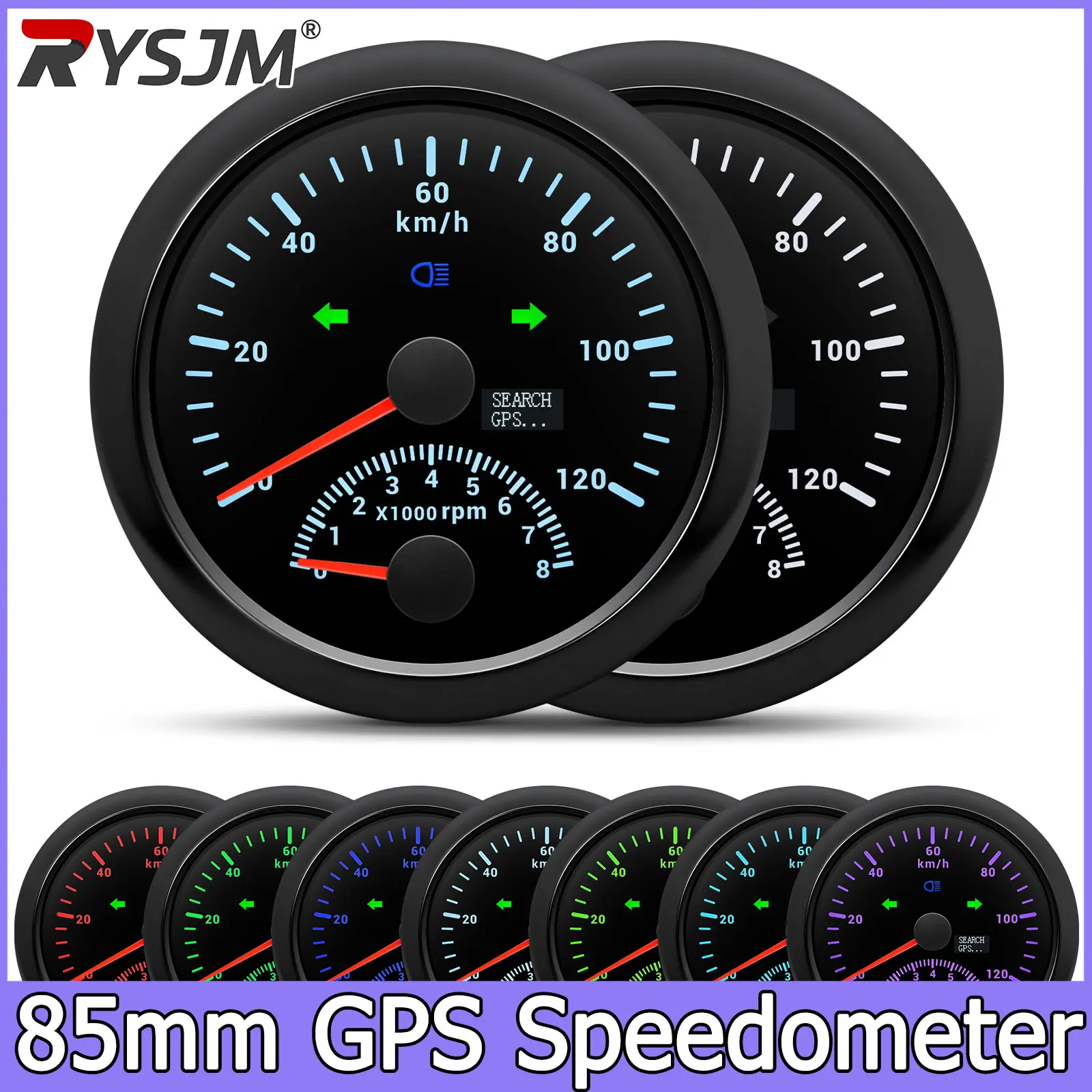 85MM GPS Speedometer with 8000 RPM Meter Tachometer 120km/h Speed Meter for Car Boat Truck ATV RV Camper 9-32V + GPS Antenna