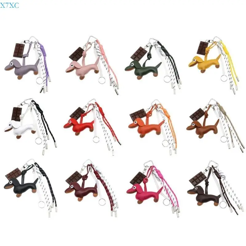 

X7XC Lovely Sausage Dog Keychain Chocolate Keychain Ornaments Bag Charm Nylon Rope Pendant Creative Car Keychain Decorations