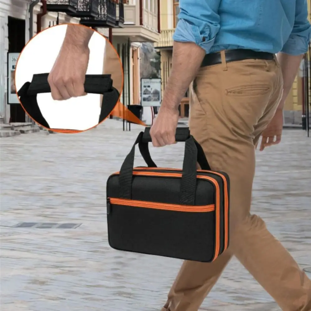 การออกแบบสองชั้นกระเป๋าเครื่องมือไฟฟ้าองค์กรที่มีประสิทธิภาพแบบพกพากระเป๋าเครื่องมือช่างกระเป๋าเดินทางกระเป๋าถือที่เข้ากันได้การจัดเก็บ