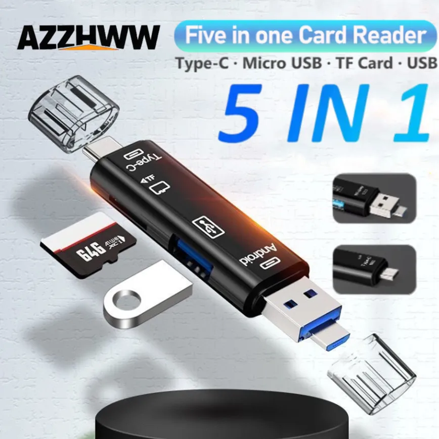 نوع C & Micro USB & USB 3 في 1 قارئ بطاقات OTG TF العالمي عالي السرعة لرؤوس تمديد الكمبيوتر للهواتف التي تعمل بنظام أندرويد