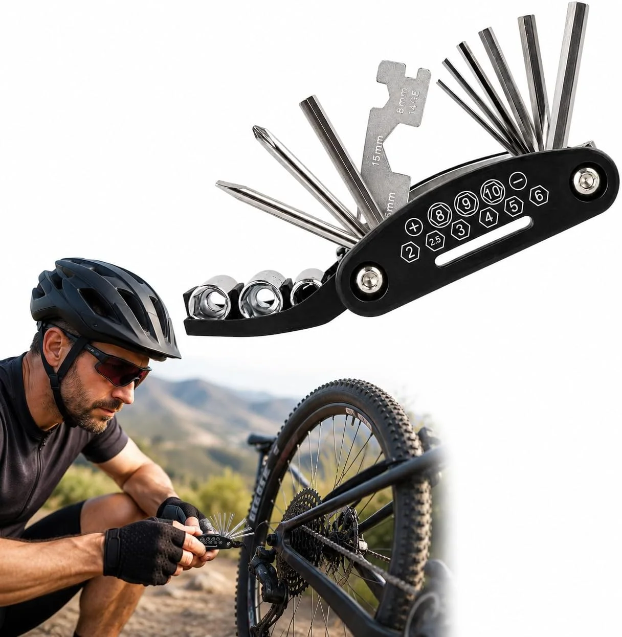 16 in 1 Portable Bike Multi Tool Folding Bicycle Repair Wrench Hex Key Socket Screwdriver for MTB Road Bike Cycling Maintenance