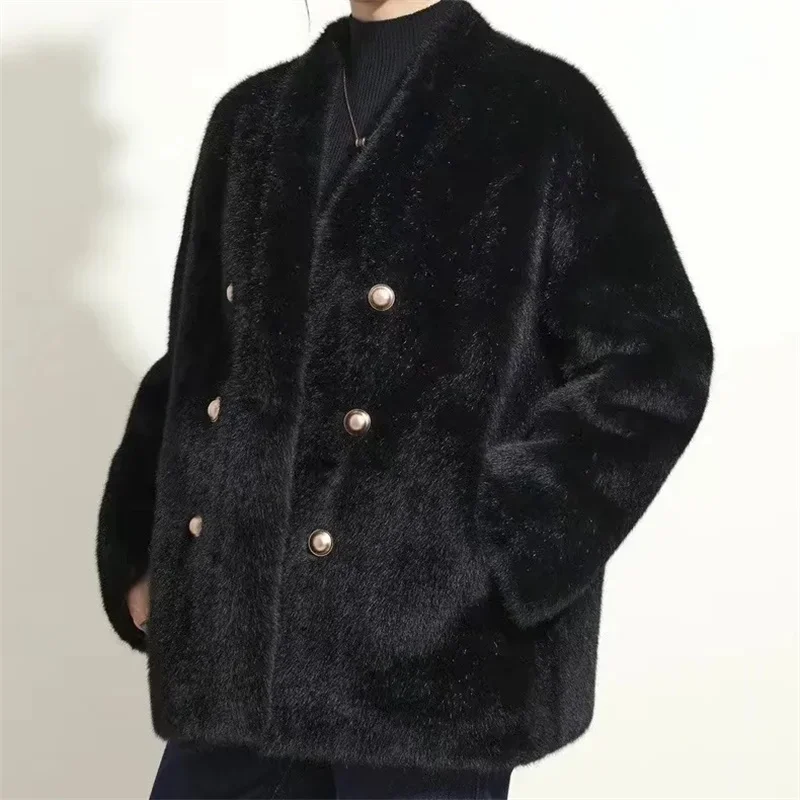 Pop nuevo abrigo de piel 2025 integrado Otoño Invierno joven suelto corto imitación abrigo de piel de visón respetuoso con el medio ambiente chaqueta de piel Pin