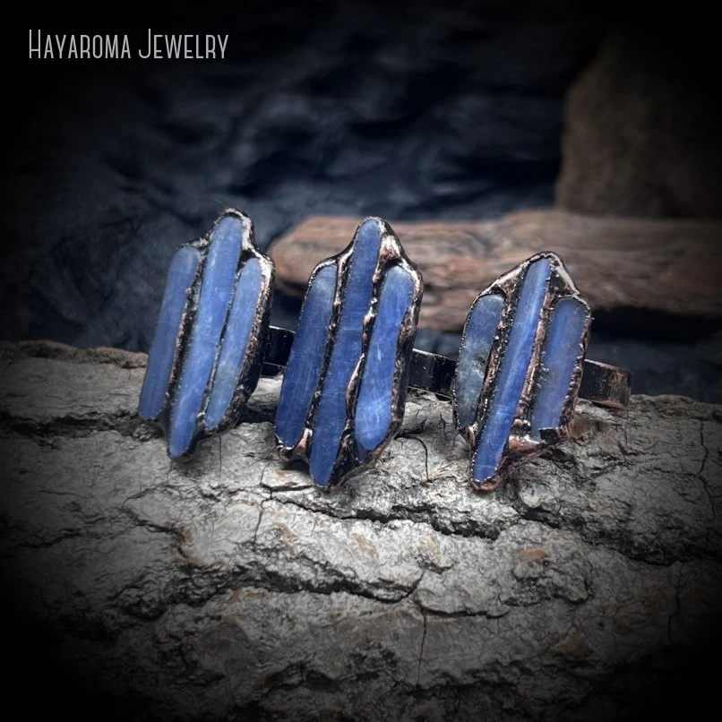 

10Pcs Kyanite Electroformed Copper Statement Ring Women Gift Natural Stone Witch Jewelry
