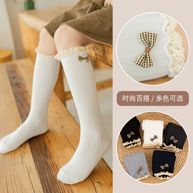 Princess Child warmer ankle short lovely socks lace Kids Girls Knee High Socks infant cotton Baby retro bowknot Over Knee Socks