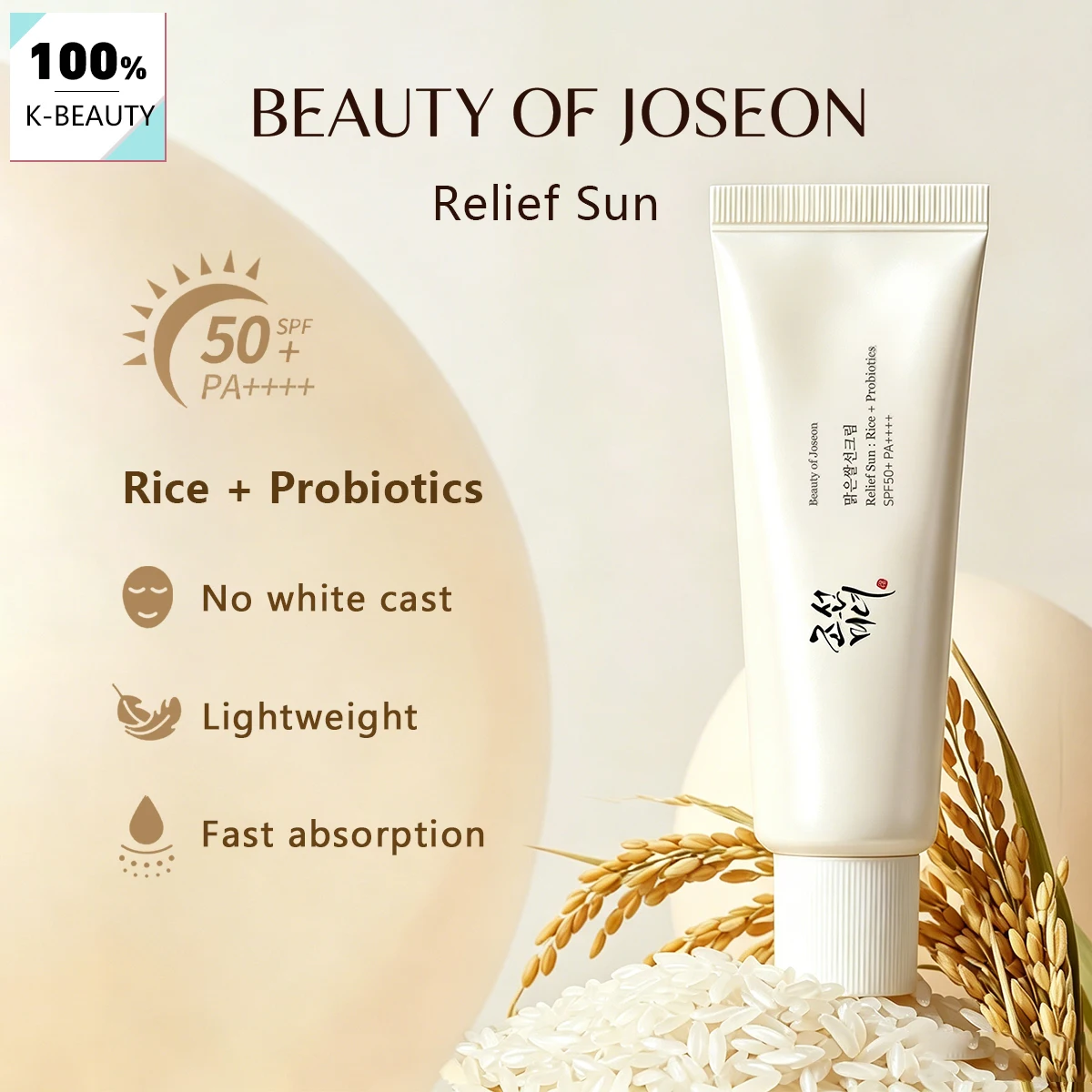 Beauty of Joseon Relief Sun : Rice+Probiotics SPF50+ PA++++ 50ml,Comfortable Wear,Easy To Spread,Korean Skincare,Korean Makeup