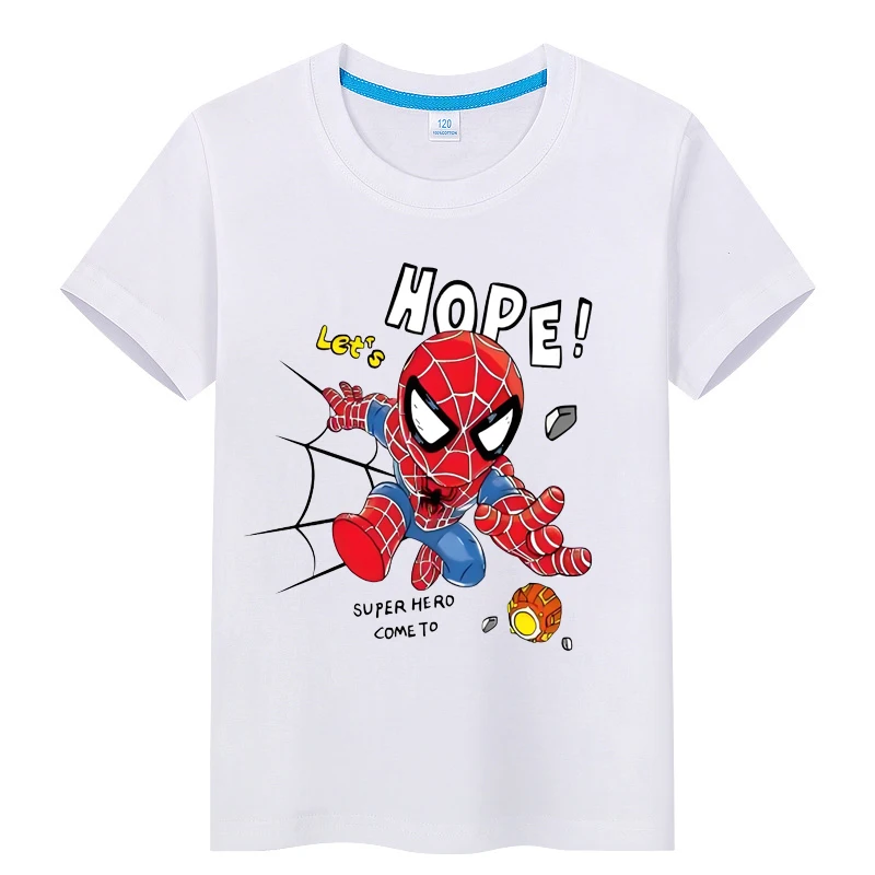 

Retro Marvel Superhero Kids T-shirt - Iron Man & Spider Printed Casual Harajuku Aesthetics Neutral Theme Top