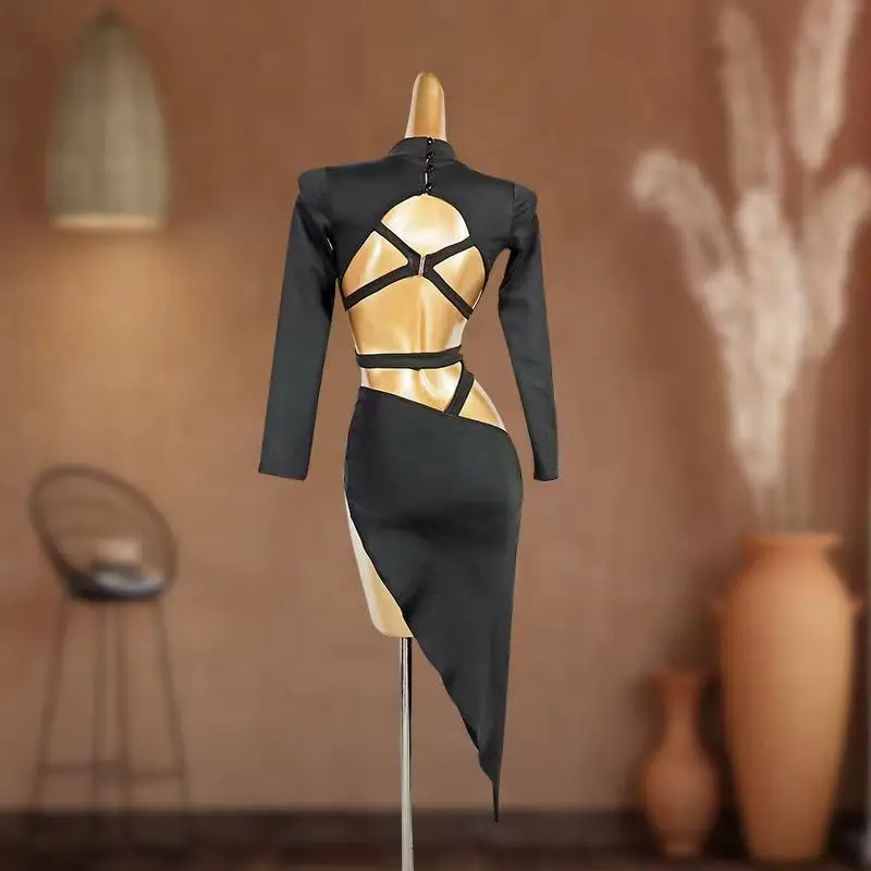 مثير الجوف خارج فستان رقص اللاتينية الكبار تشاتشا المنافسة زي حفلة موسيقية السامبا الرقص الملابس اللاتينية ممارسة ارتداء VDB6538