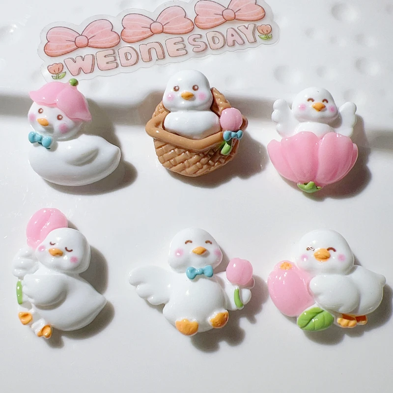 10 Stück neue niedliche Mini-Cartoon Tier weißen Schwan Serie Harz Sammelalbum DIY Schmuck Hochzeit Haarnadel dekorieren Zubehör