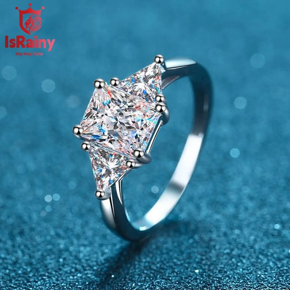 IsRainy 3CT Emeralds 3EX Cut D Moissanite Diamonds Engaged Anniversary 925 Sterling Silver Rings For Women Men Fine Jewelry Gift