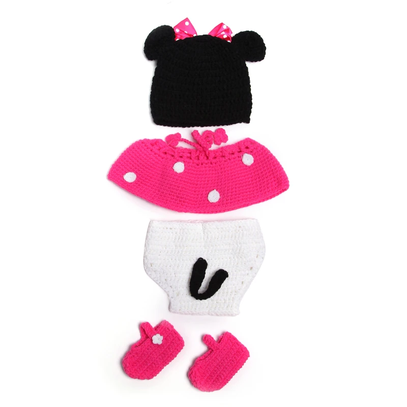 Vêtements de photographie de nouveau-né mignons, chapeau au crochet fait main de dessin animé, couvre-couche, jupes et ensemble de chaussures, accessoires photo de prise de vue polyvalents pour bébé