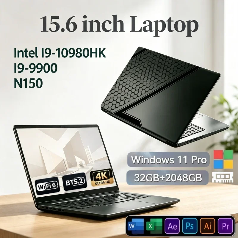 15.6 Inch High‑Performance Ultra Slim Laptop Intel Core I9 Series 32GB RAM 1TB 2TB SSD Windows11 Notebook For Office Study