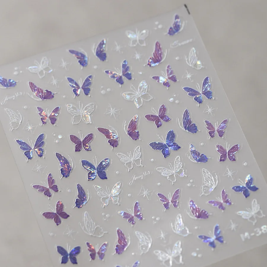 1Pcs 5D Geprägte Aurora Schmetterling Nail art Aufkleber Selbstklebende Aufkleber Für Nägel Dekoration DIY 3D Acryl Nagel Liefert teile