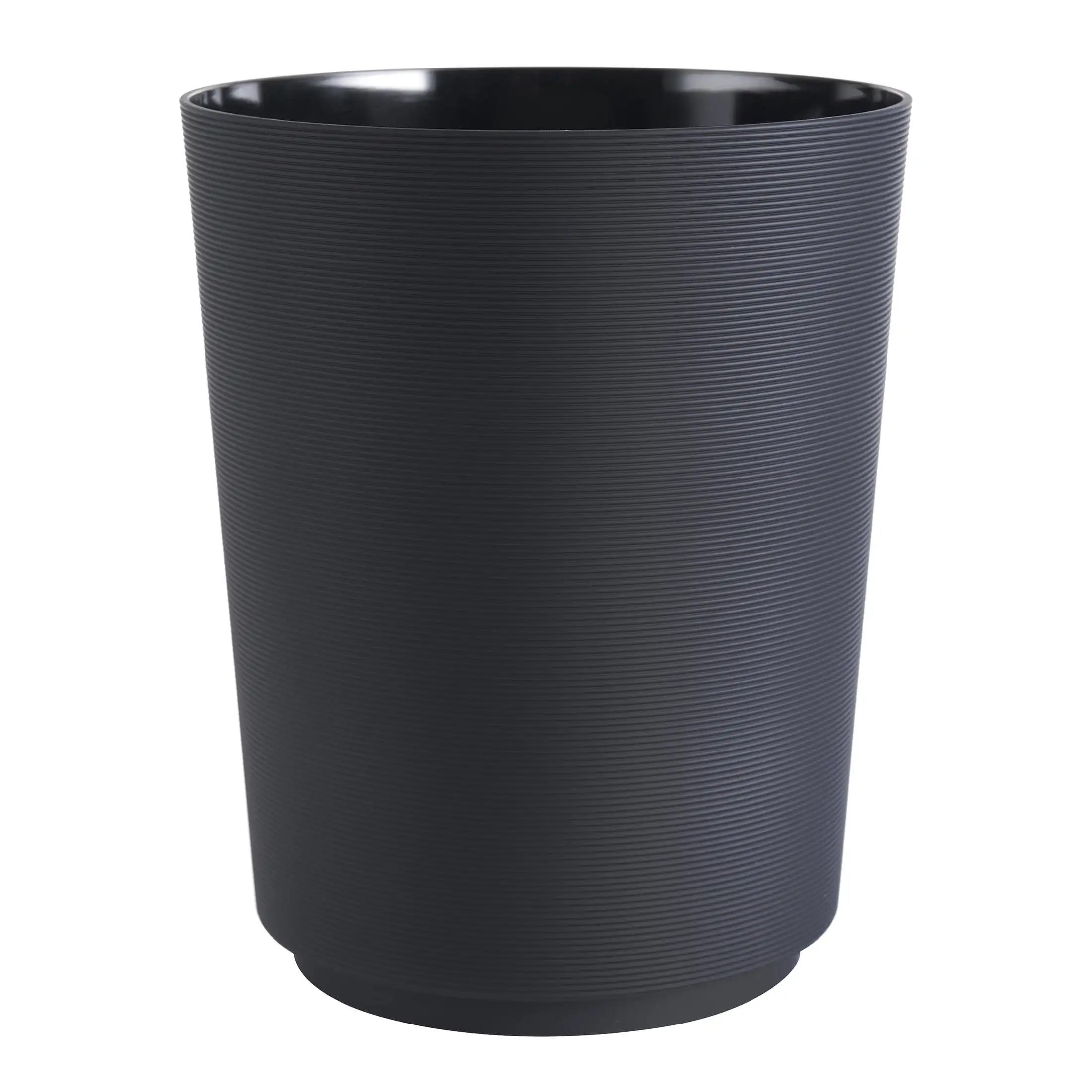 Soft Touch Ribbed Plastic 1.98 Gallon Wastebasket in Black for Bathroom Kitchen and Bedroom Textural Horizontal Ribbed Design