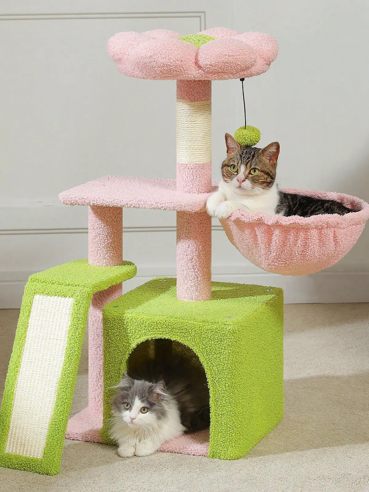 Road Cat Tree For Indoor Cats, 31.5'' Small Flower Cat Tower Condo With Sisal Scratching Ramp, Cozy Hammock And Removable Flower Cat Bed Perch For Kittens