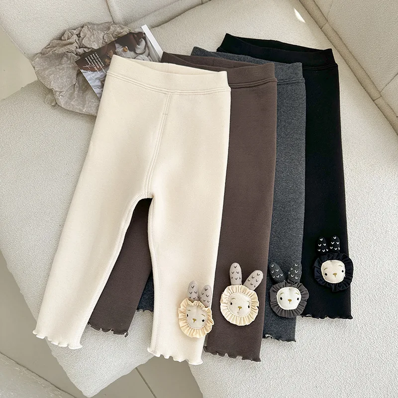 Girls leggings autumn and winter integrated velvet cute cotton thickened warm Korean version outer pants 여아 바지