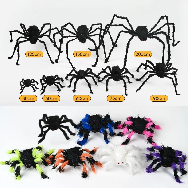 Riesiges rundes Spinnennetz und große haarige künstliche Spinne – gruselige Requisiten für Halloween-Dekorationen für Garten, Tür & Outdoor-Deko, Partygeschenke – Detail 19