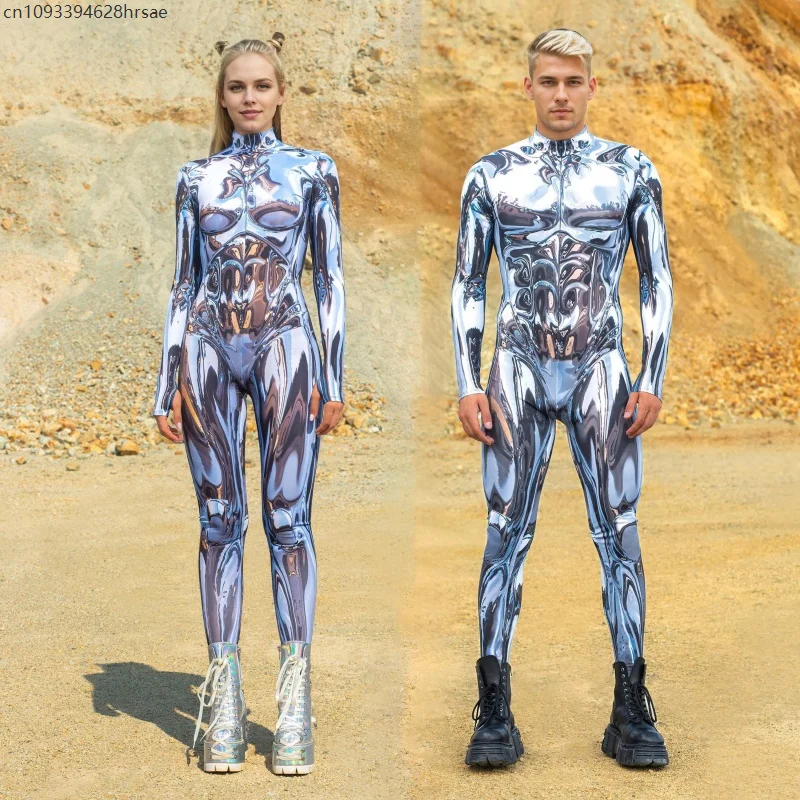 

Couple Cool 3D Printing CyberPunk Armor Tights Jumpsuit Halloween Holiday Party Cosplay Costume Elastic Robot Bodysuits