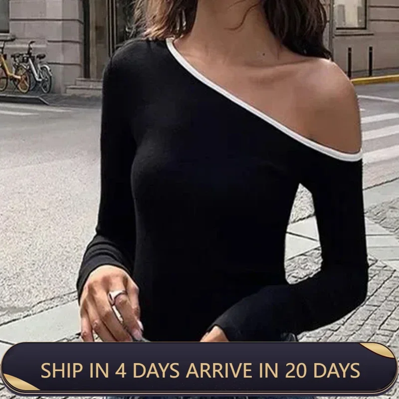 Vrouwen Sexy Off Shoulder Lange Mouw T-Shirt Met Ins Europese En Amerikaanse Stijl Voor Herfst 2024