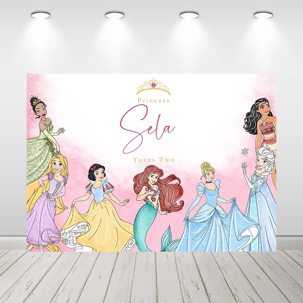 Disney Princess Tiana Ariel Snow White Backdrop for Photo Studio Girls Birthday Party Decor Photography Background Vinyl Custom