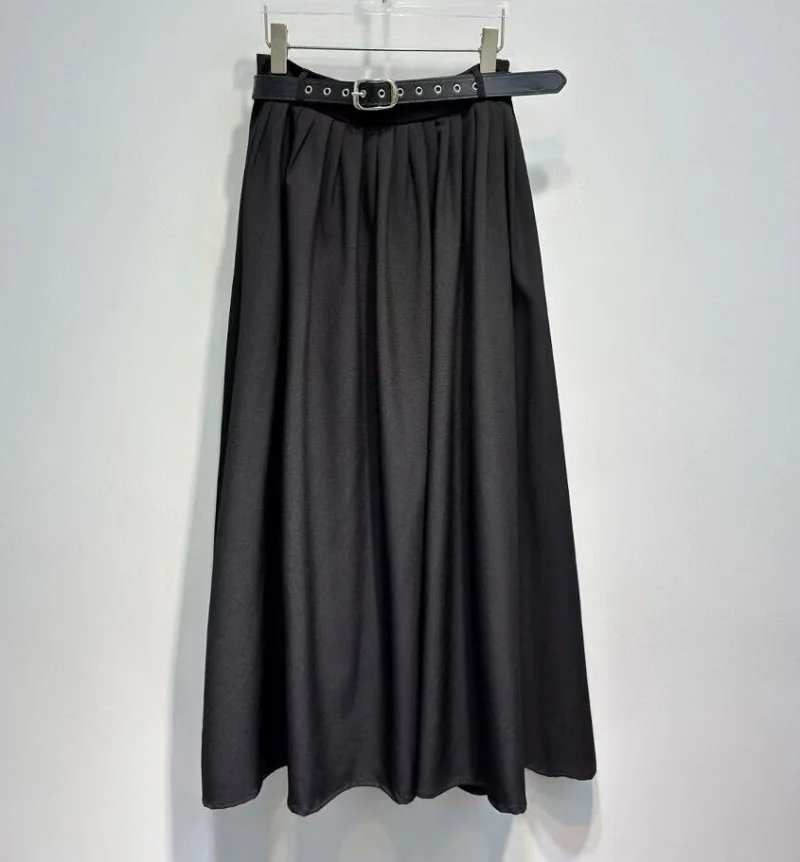 Alta qualidade novas saias longas 2025 outono designer moda feminina cinto deco cintura alta longo maxi festa preto cinza saia roupas