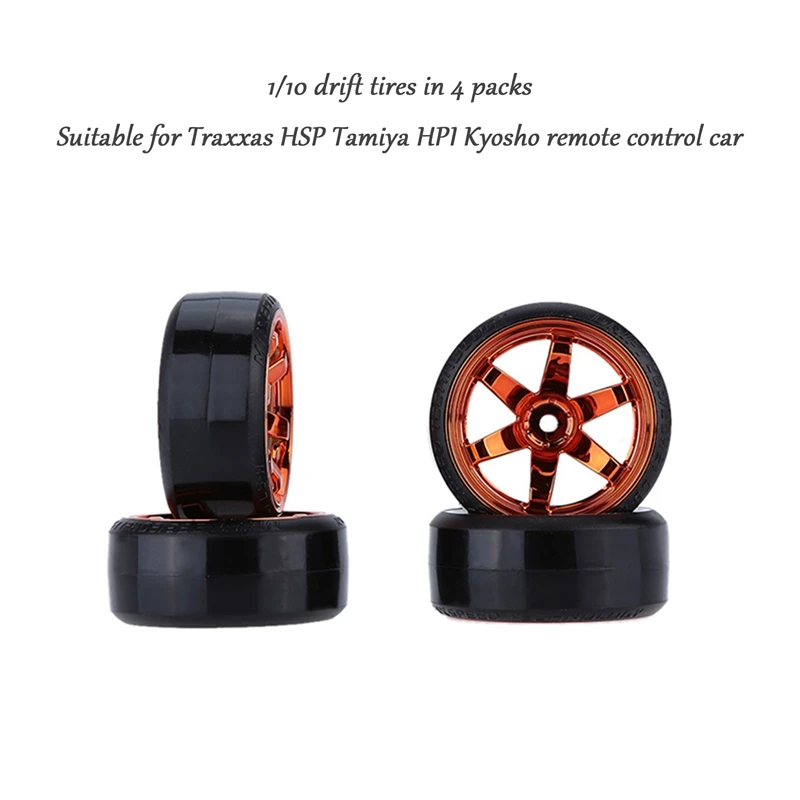 4Pcs Drift Car Tire Wheel Rim Hard Wheel Tyre For 1/10 Traxxas HSP Tamiya HPI Kyosho Drifting RC Car