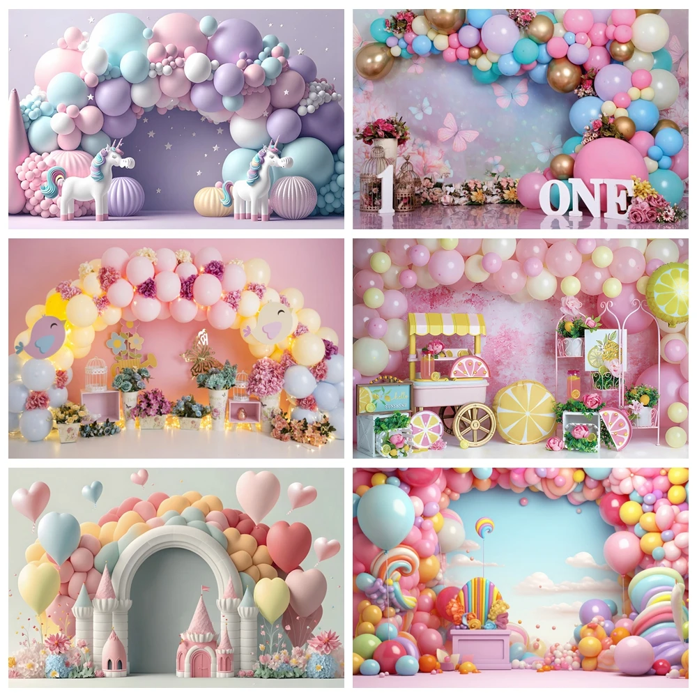 

Baby Girls Birthday Newborn Photography Backdrop Pink Balloons First Birthday Party Decor Kids Portrait Baby Shower Background