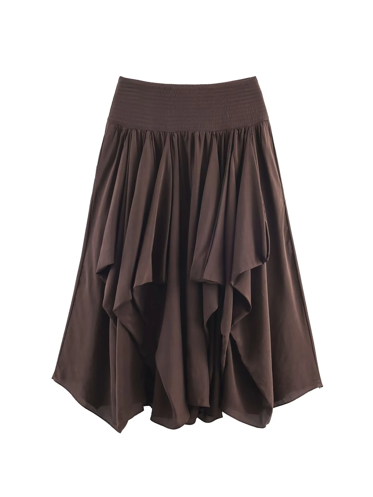 

Women Brown Mid Long Skirt Vintage Aesthetic High Waist Midi Skirt Harajuku Y2k A-line Asymmetrical Skirts 2000s Autumn Clothes