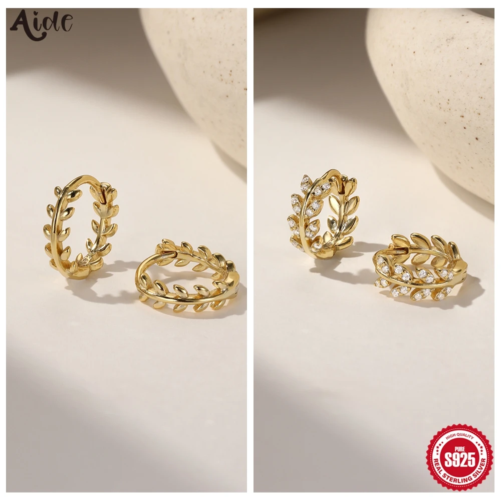

Серьги-кольца Aide Leaf, стерлинговое серебро 925 пробы, инкрустированные маленьким цирконом, ювелирные изделия, нейтральные универсальные трендовые серьги