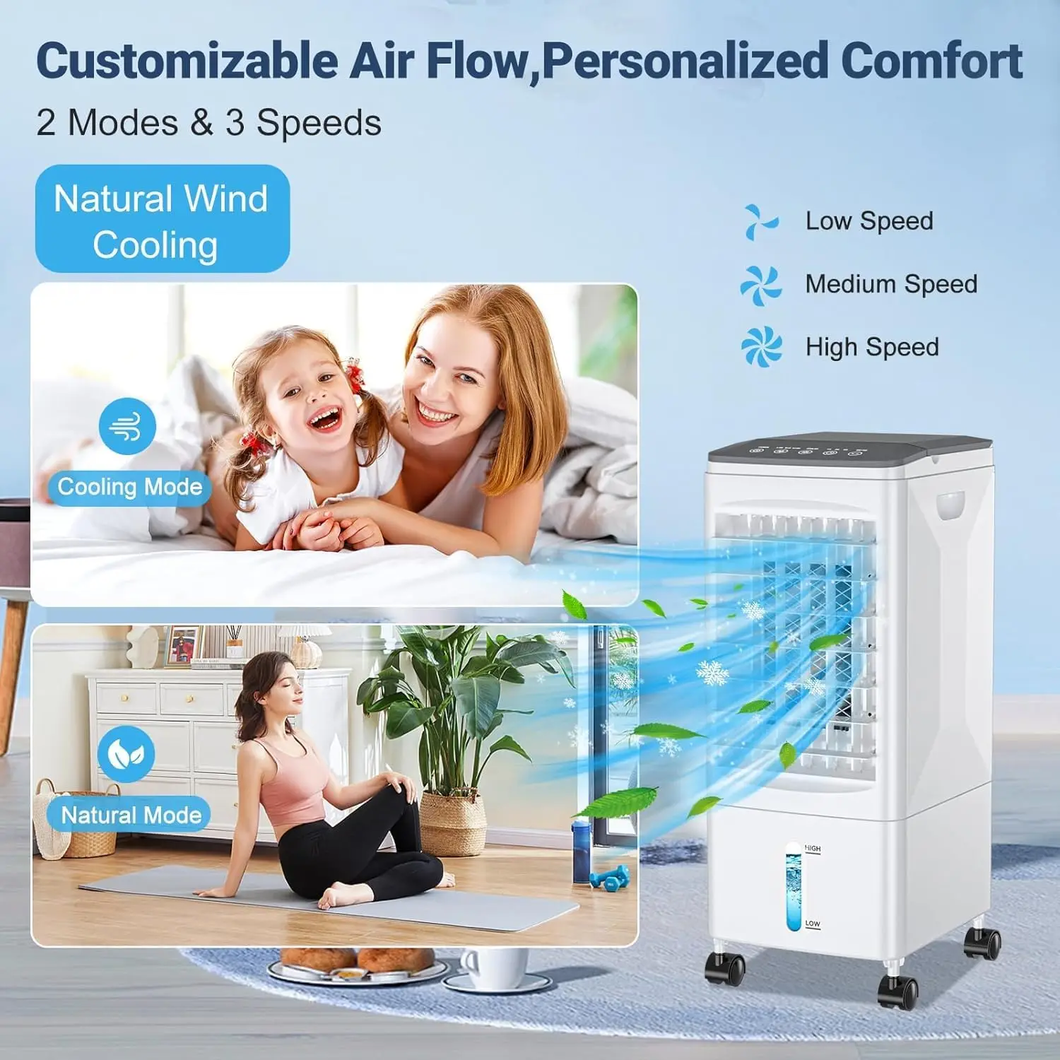 Air Conditioners, 3-in-1 Evaporative Air Cooler,  AC with 3 Speeds & 7H Timer, 60° Oscillation, Fast Cooling Room  Air Cond