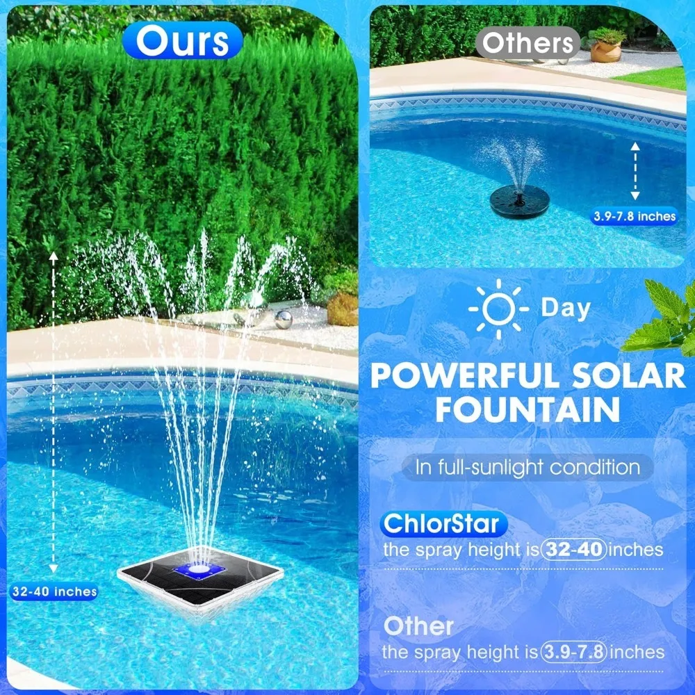 Solar Fountain With Light Show,2024 Large Solar Pool Fountain With Anchor,Square Floating Pool Fountains for Inground