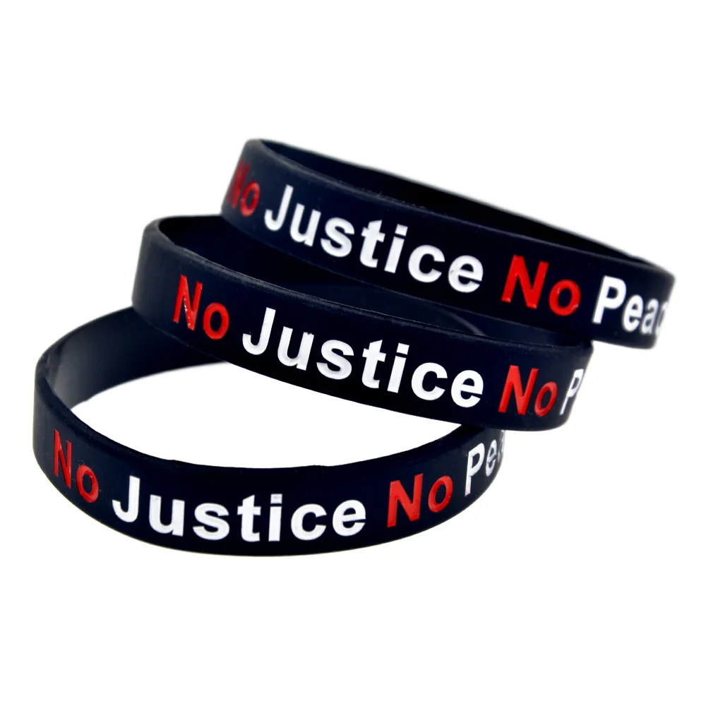 50 Pcs No Justice No Peace Silicone Rubber Wristband no Gender Sport Bracelet Black