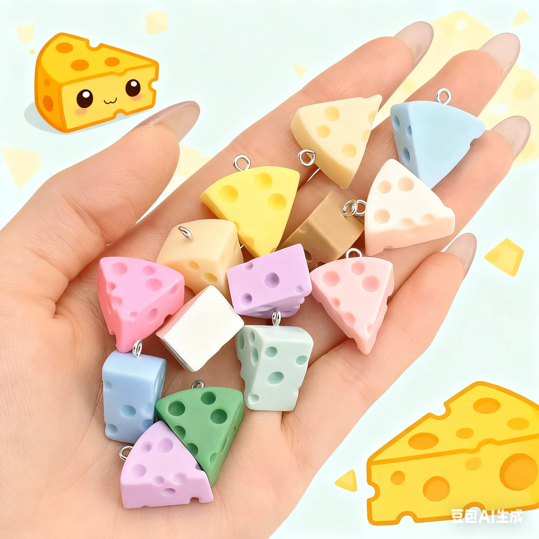 Abalorios de resina 3D de queso triangular colorido, colgante de comida de simulación para pendiente, llavero, joyería Diy, decoración de dibujos animados, 6 uds.