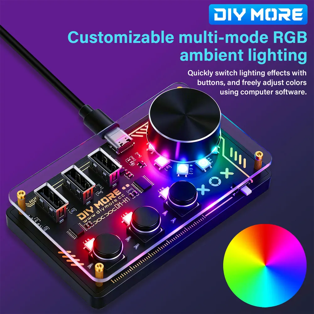 DIY USB HID Programmable Macro Keyboard 3 Keys Rotary Knob WebHID Configurable Controller with RGB Light for PC Mac Gaming