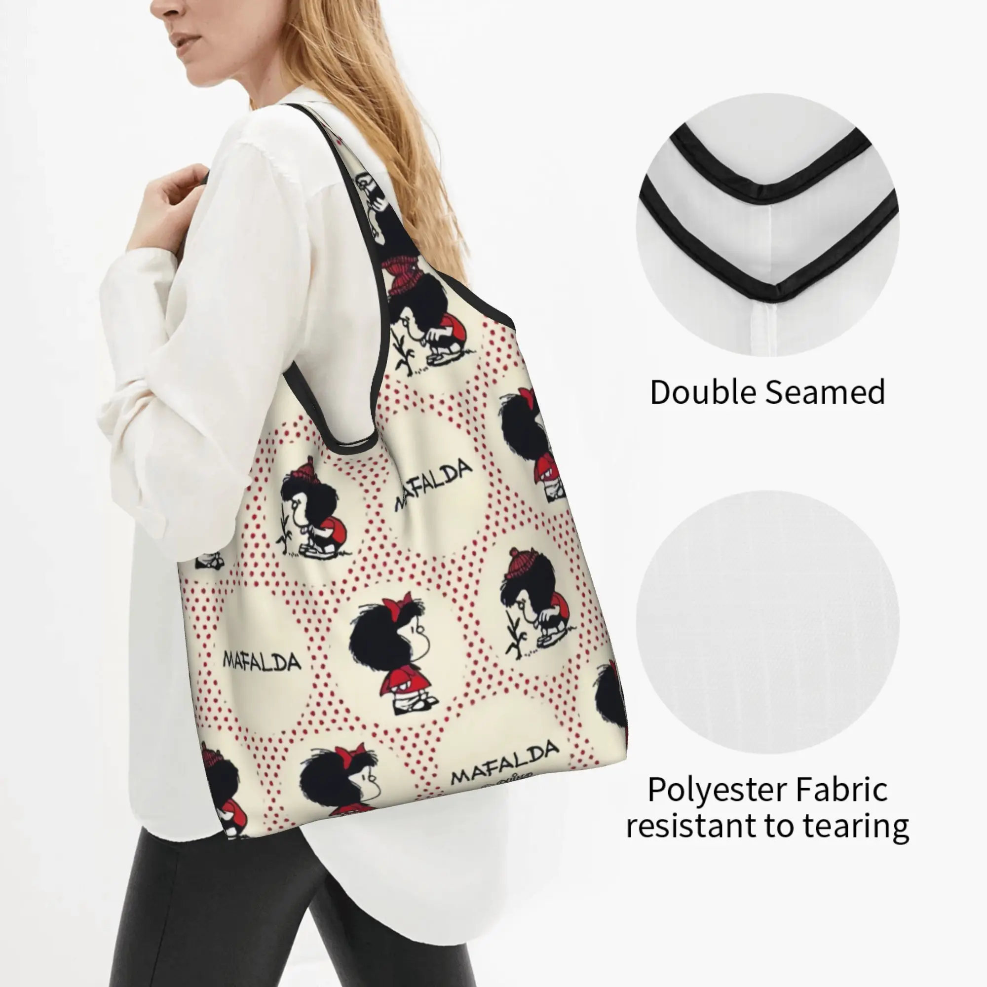 Mafalda Kawaii Vintage Quino Comic Cartoon Mang Anime  Groceries Tote Shopping Bags Women Kawaii  Shoulder Shopper Bags Handbags