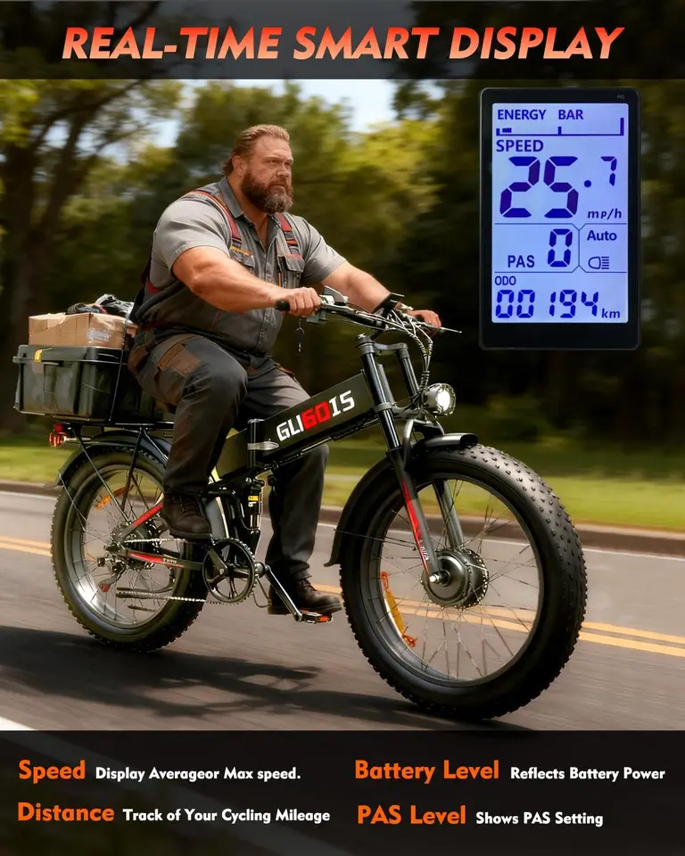 Folding Electric Bike for Adults, 3000W Peak Dual Motor Ebike, 26" Fat Tire E-Bike, 48V Battery, Up to 60 Miles, All-Terr image 6