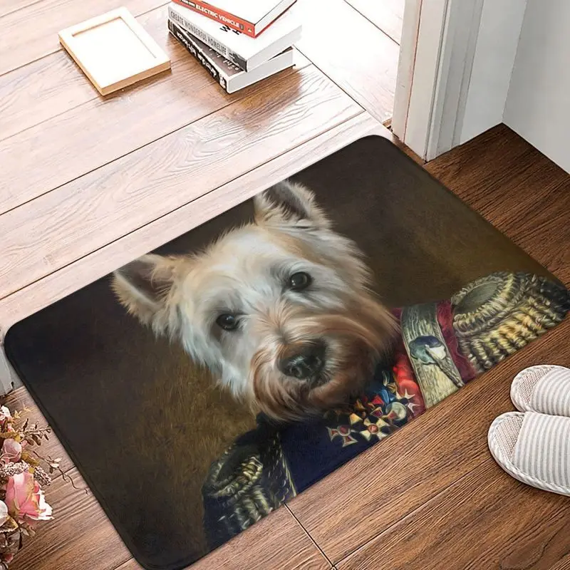 West Highland Dog Portrait Meatball Front Door Mat Indoor Absorbent Pet Animal Regal Doormat Living Room Entrance Rug Carpet