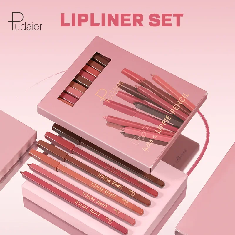 Pudaier 12 Color Matte Lipliner Pencil with Sharpener Set Makeup Lasting Velvet Lipstick Pen Nude Contour Plump Lip Liner Tint